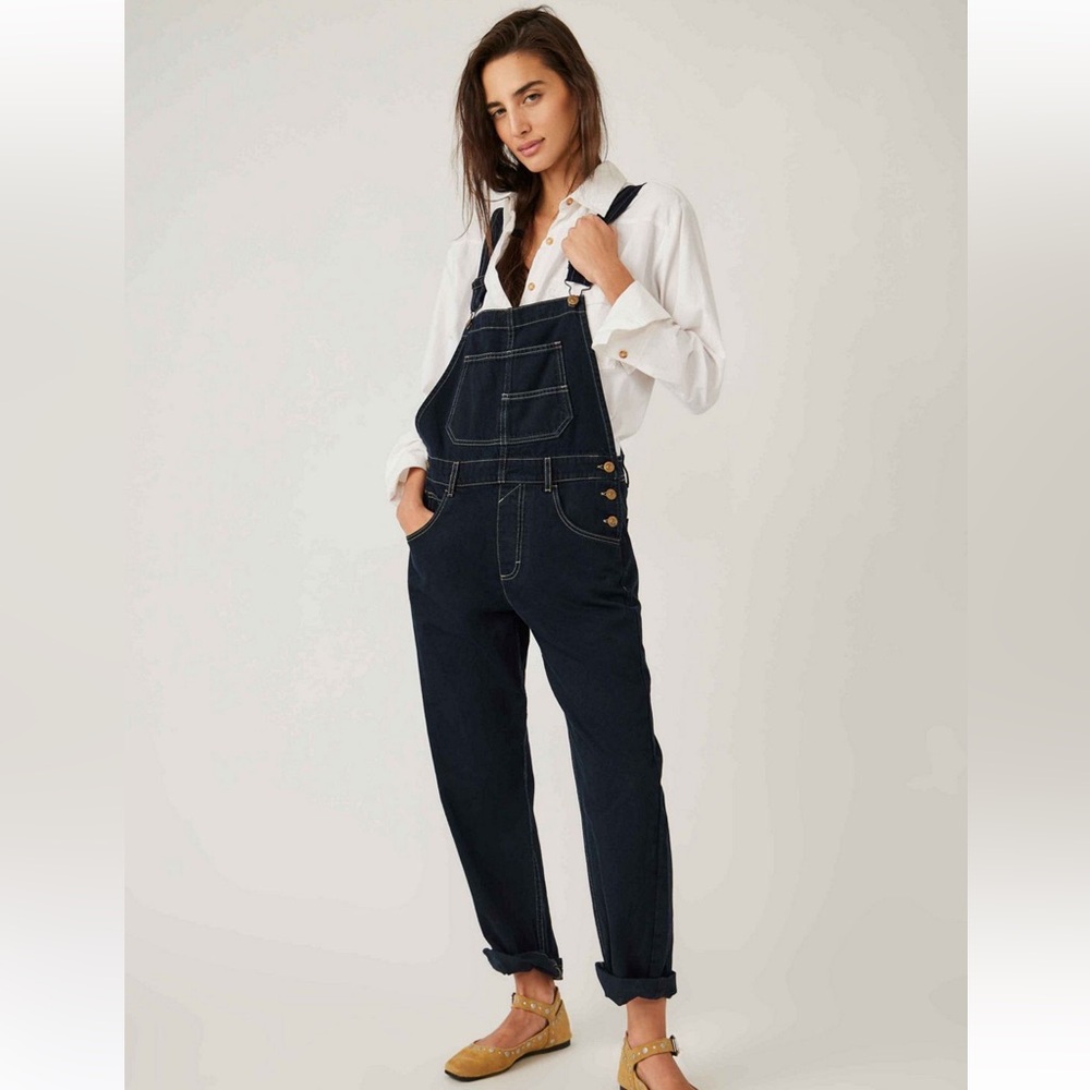 Free People Ziggys Overalls, Blue/black, Medium NWT